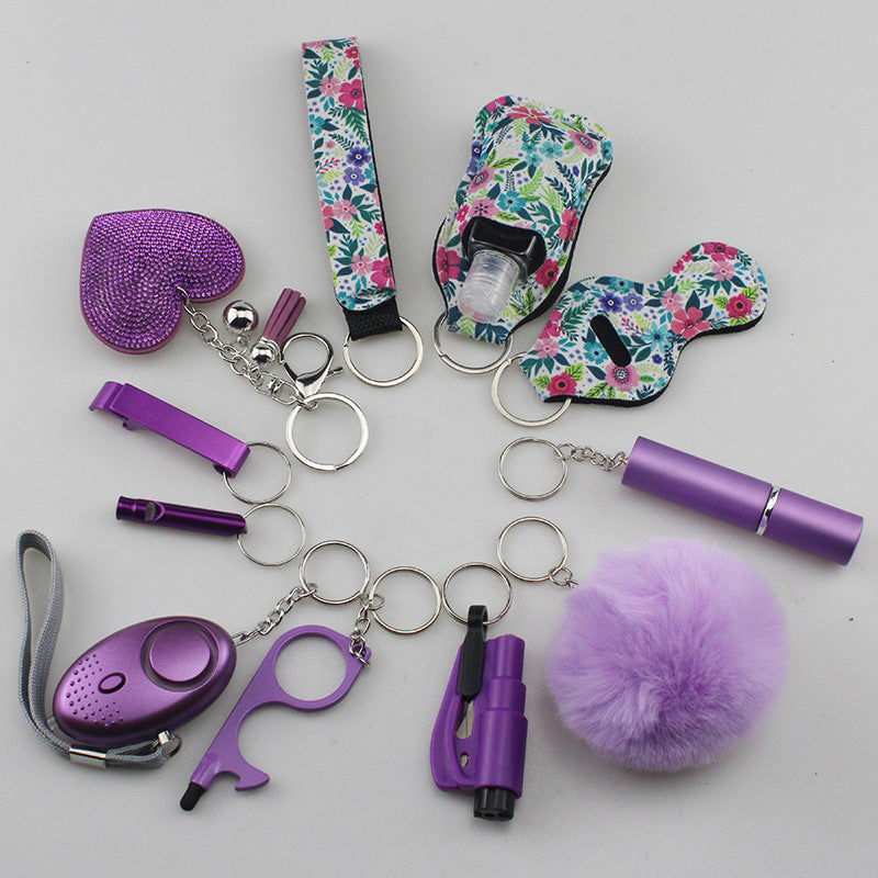 Wholesale Rhinestone Love Lipstick Set Bottle Opener Hair Ball Whistle Keychain Set